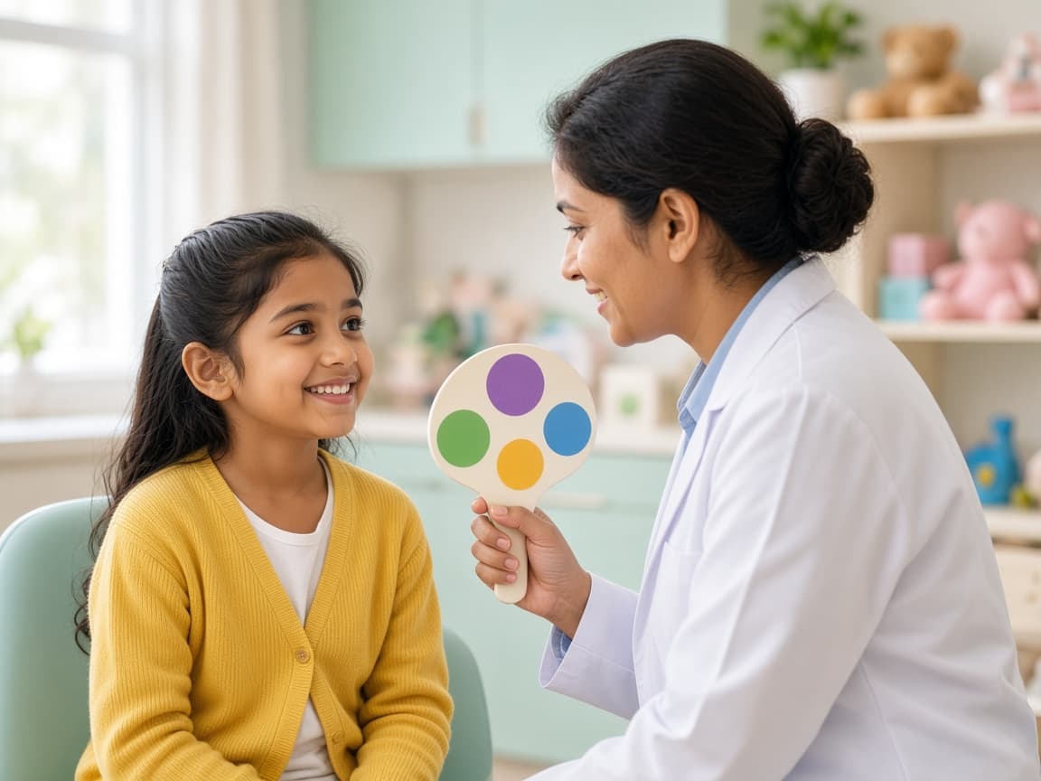 Child having a friendly pediatric eye examination